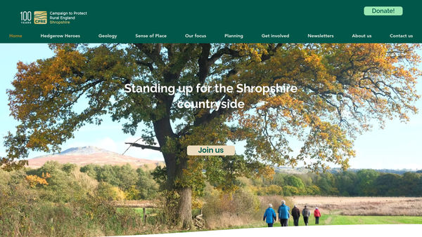 Screenshot of the Campaign To Protect Rural England (Shropshire Branch) website