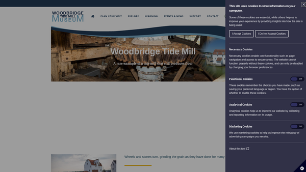 Screenshot of the Woodbridge Tide Mill Charitable Trust website