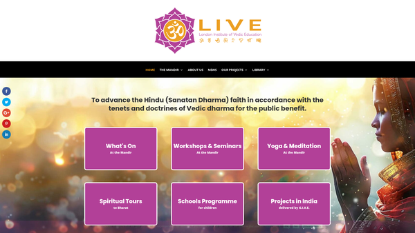 Screenshot of the London Institute Of Vedic Education website