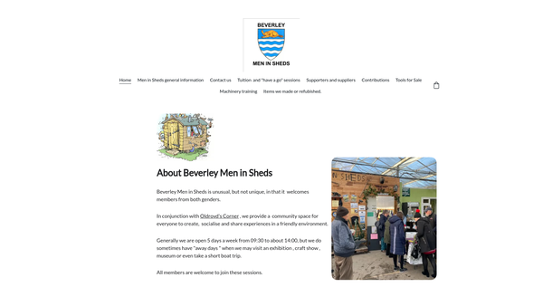 Screenshot of the Men In Sheds Beverley website