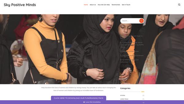 Screenshot of the Sky Positive Minds website