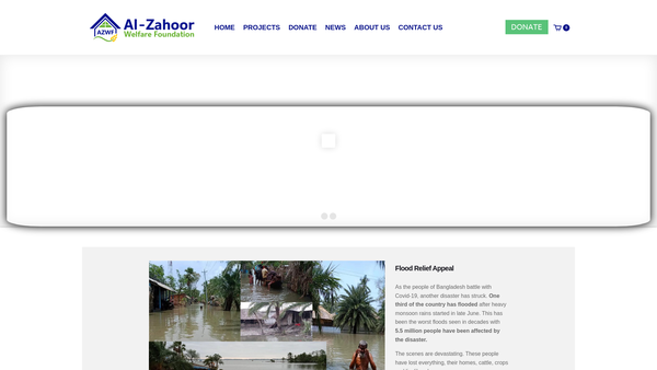 Screenshot of the Al-Zahoor Welfare Foundation website