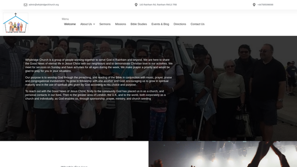 Screenshot of the Whybridge Christian Fellowship Church website