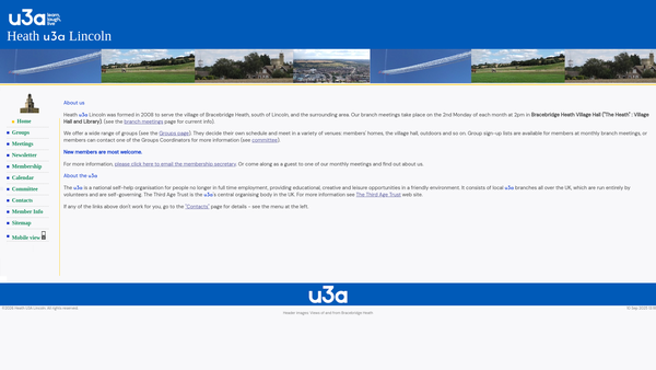 Screenshot of the Heath U3A - Lincoln website