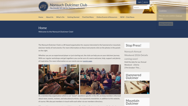 Screenshot of the Nonsuch Dulcimer Club website