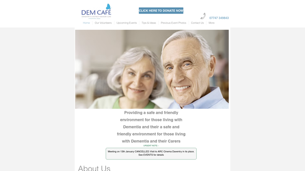 Screenshot of the Daventry And District Memory Cafe website