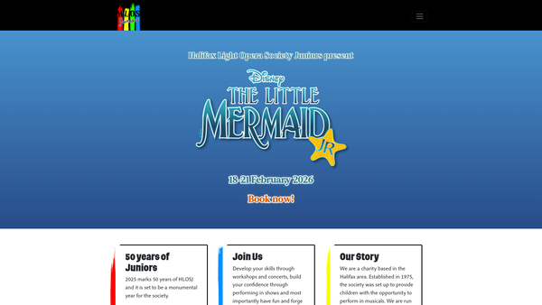 Screenshot of the Halifax Light Opera Society Juniors website