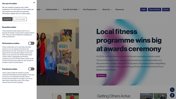 Screenshot of the Sports Partnership Herefordshire And Worcestershire website