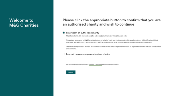 Screenshot of the M&g Charibond Charities Fixed Interest Fund website