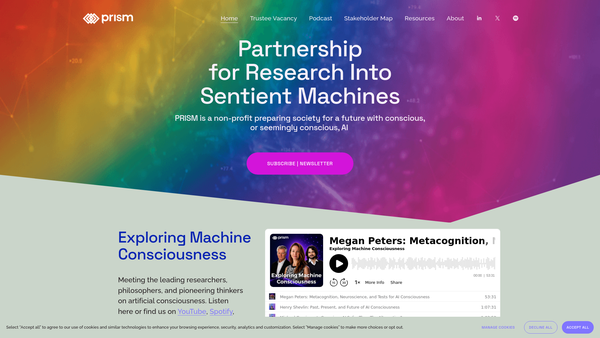 Screenshot of the Partnership for Research Into Sentient Machines website