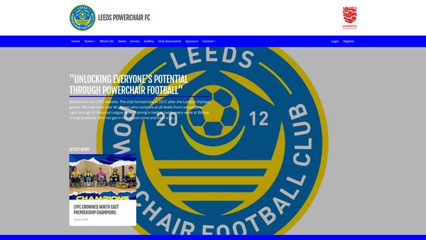 Screenshot of the Leeds Powerchair Football Club (Lpfc) website