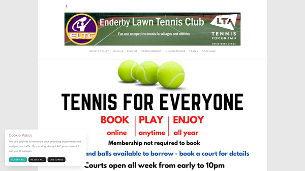 Screenshot of the Enderby Lawn Tennis Club website
