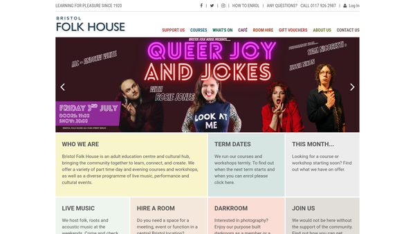 Screenshot of the Bristol Folk House website