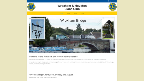 Screenshot of the Wroxham & Hoveton Lions Club CIO website