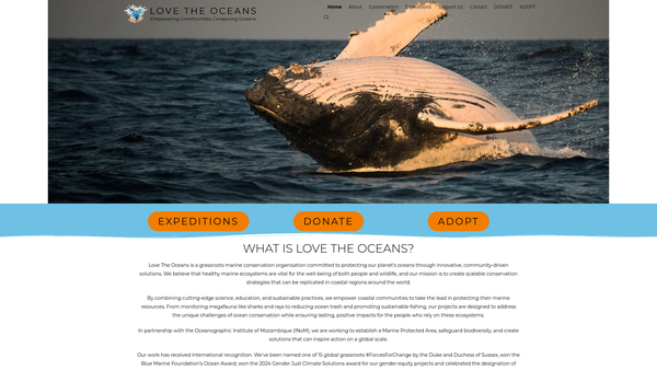 Screenshot of the Love The Oceans Conservation website
