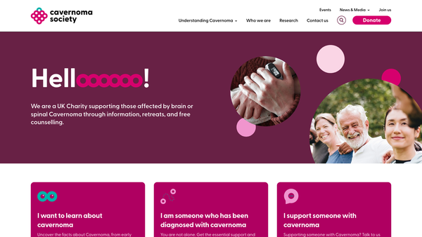 Screenshot of the The Cavernoma Society website