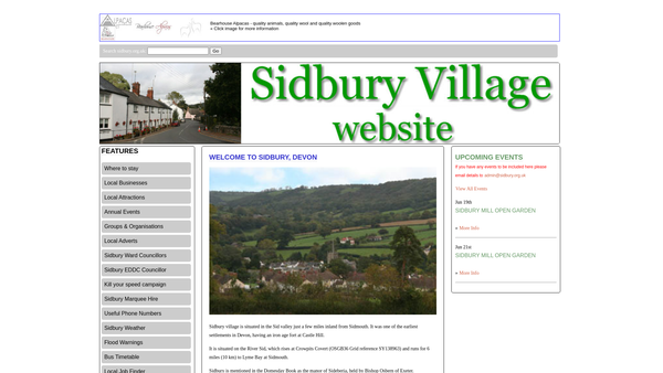 Screenshot of the Sidbury Village Hall website