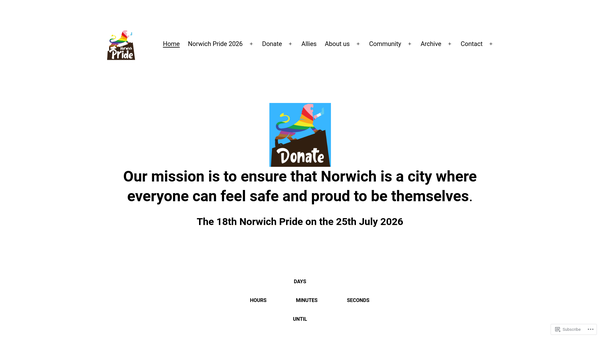 Screenshot of the Norwich Pride website