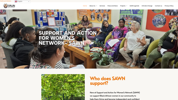 Screenshot of the Support And Action For Women's Network (Sawn) website