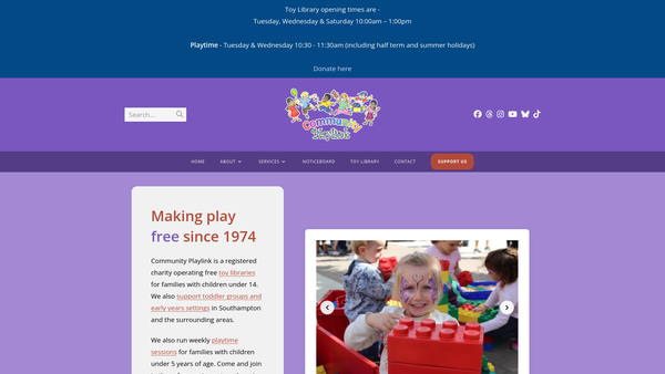 Screenshot of the Community Playlink website