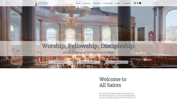 Screenshot of the All Saints Presbyterian Church website