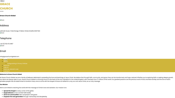 Screenshot of the Grace Church Global website