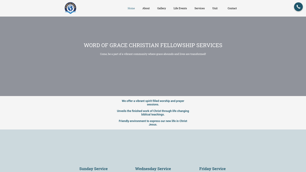 Screenshot of the Word Of Grace Christian Fellowship website