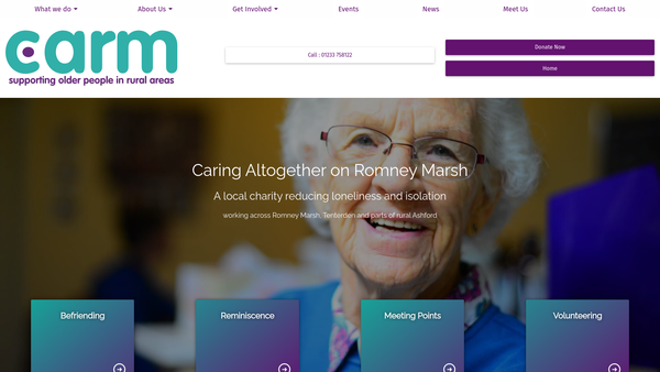 Screenshot of the Caring Altogether On Romney Marsh (Carm) website