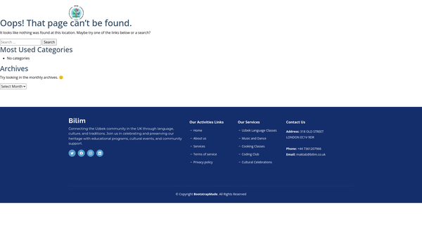 Screenshot of the Bilim Uzbek Cultural Centre website
