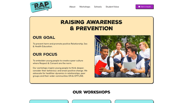 Screenshot of the The Rap Foundation website