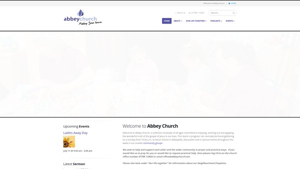 Screenshot of the Abbey Church CIO website