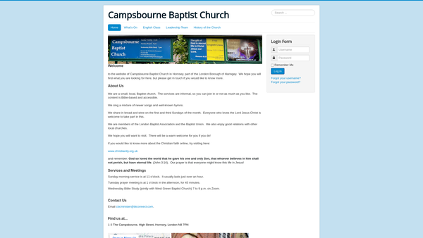 Screenshot of the Campsbourne Baptist Church website