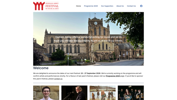Screenshot of the Hexham Abbey Festival Of The Arts website