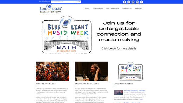 Screenshot of the The Blue Light Symphony Orchestra website