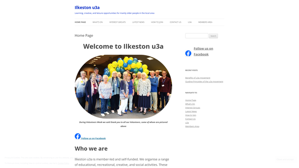 Screenshot of the Ilkeston U3A website