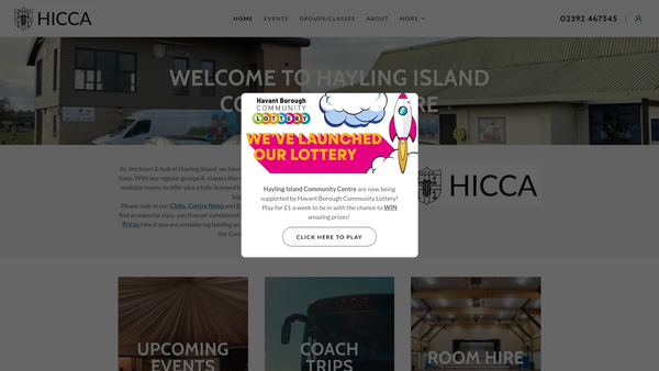 Screenshot of the Hayling Island Community Centre Association CIO website