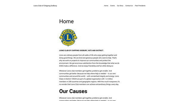 Screenshot of the Lions Club Of Chipping Sodbury (CIO) website