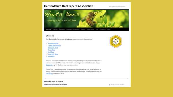 Screenshot of the The Hertfordshire Beekeepers Association [CIO] website