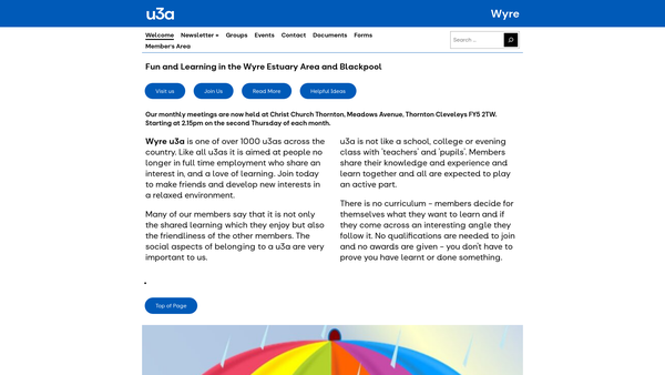 Screenshot of the Wyre U3A website