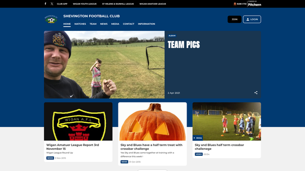 Screenshot of the Shevington Football Club website