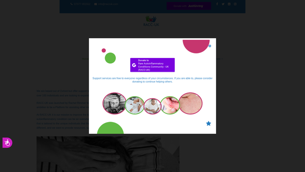 Screenshot of the Rare Autoinflammatory Conditions Community - UK (Racc - UK) website