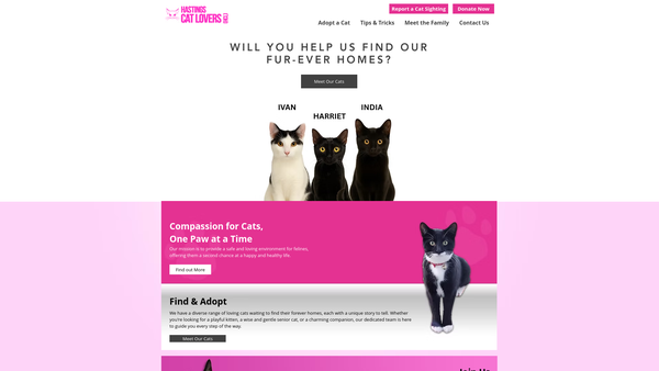 Screenshot of the Hastings Cat Lovers (Hcl) website