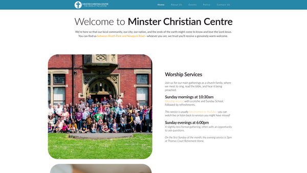 Screenshot of the Minster Christian Centre website