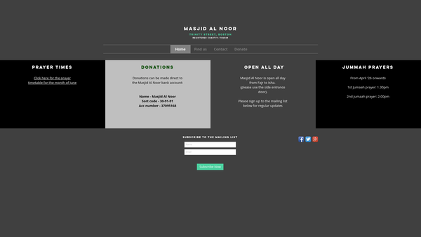 Screenshot of the Masjid Al-Noor website