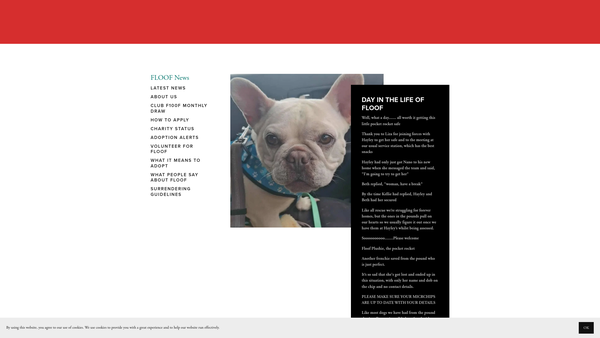 Screenshot of the Floof UK French Bulldog Rescue website