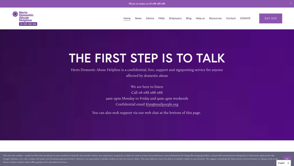 Screenshot of the Hertfordshire Domestic Abuse Helpline website