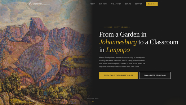 Screenshot of the Moses Tladi Charitable Foundation website