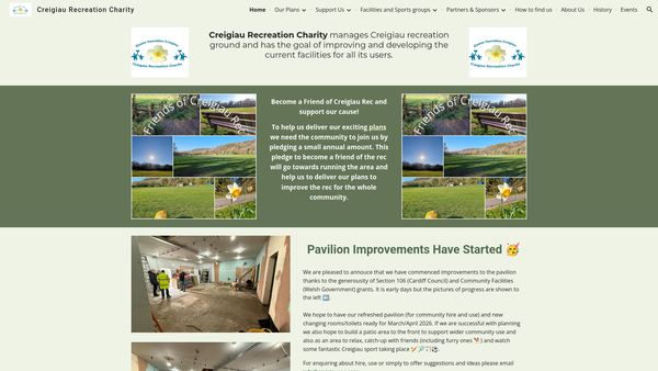 Screenshot of the Creigiau Recreation Charity / Elusen Hamdden Creigiau website