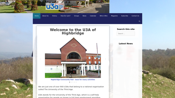 Screenshot of the Highbridge University Of The Third Age (U3A) website