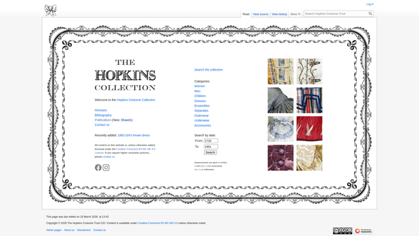 Screenshot of the The Hopkins Costume Trust CIO website